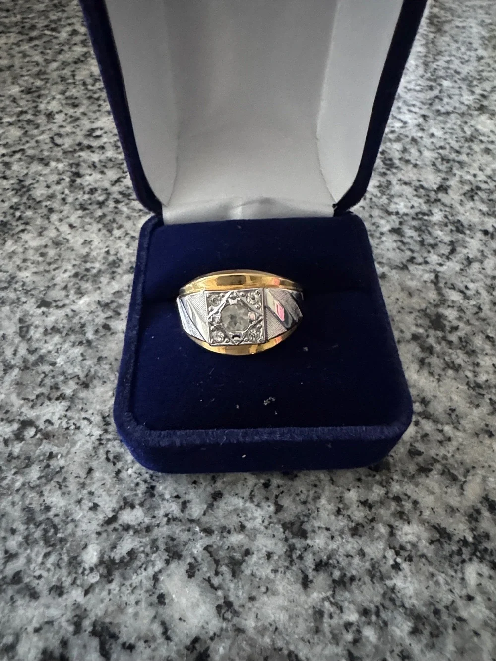Two-Tone Men's Signet Ring with Center Stone - Gold & White - NWT